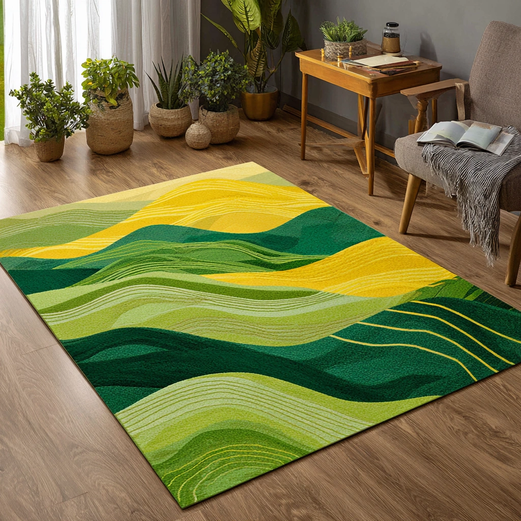 Vibrant Hillside Waves Area Rug