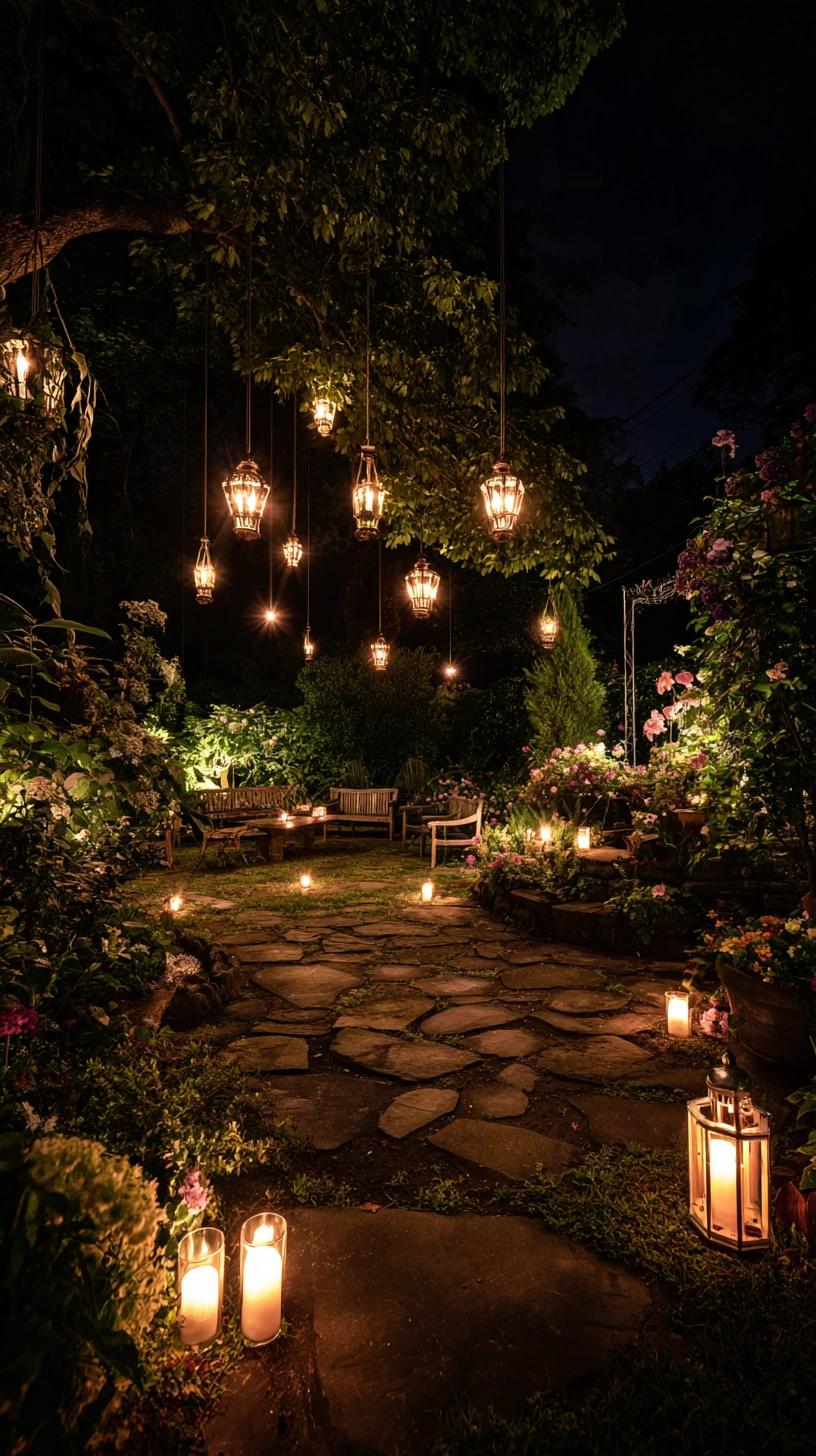 Enchanted Garden Lit by Lanterns