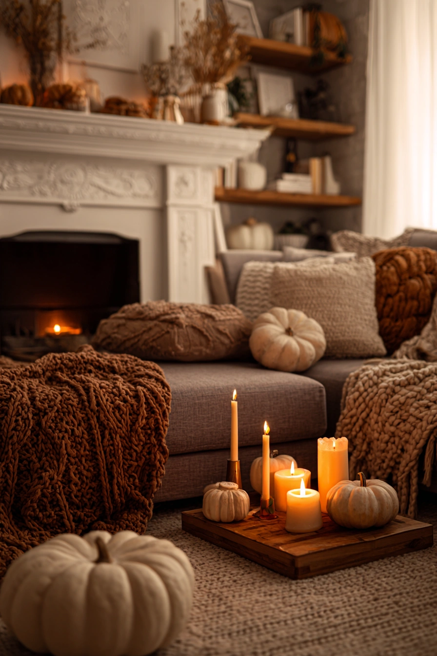 Cozy Pumpkin and Candle Living Room