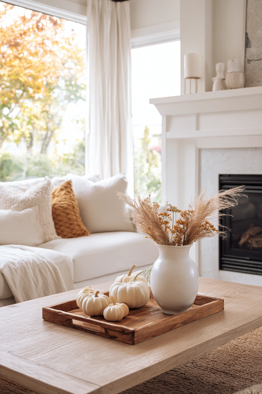 Neutral Pumpkin and Pampas Arrangement