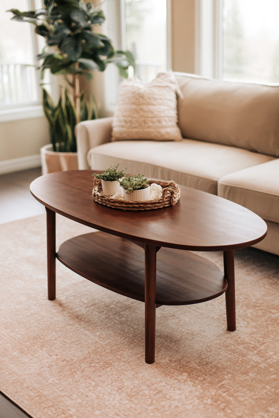 Mid-Century Wood Table with Open Shelf