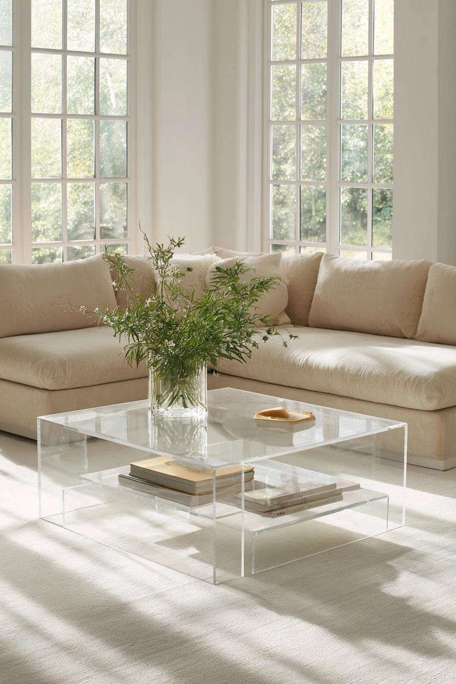Clear Acrylic Table with Sleek Storage