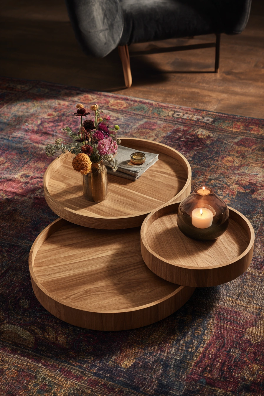 Stacked Wood Tray Tables with Hidden Storage