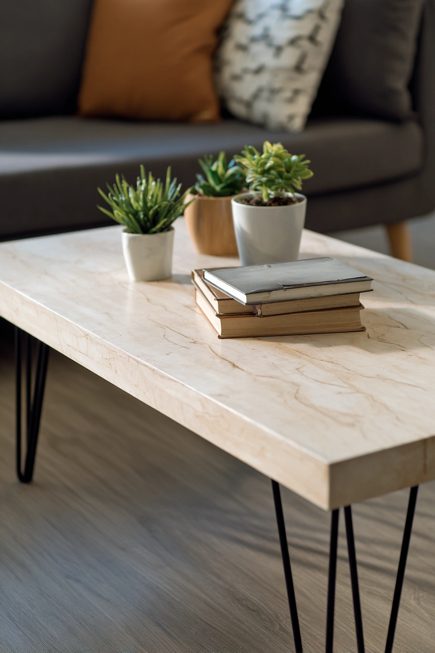Minimal Marble Table with Industrial Edge