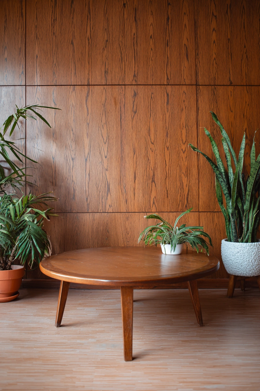 Classic Round Wood Table with Understated Storage Potential