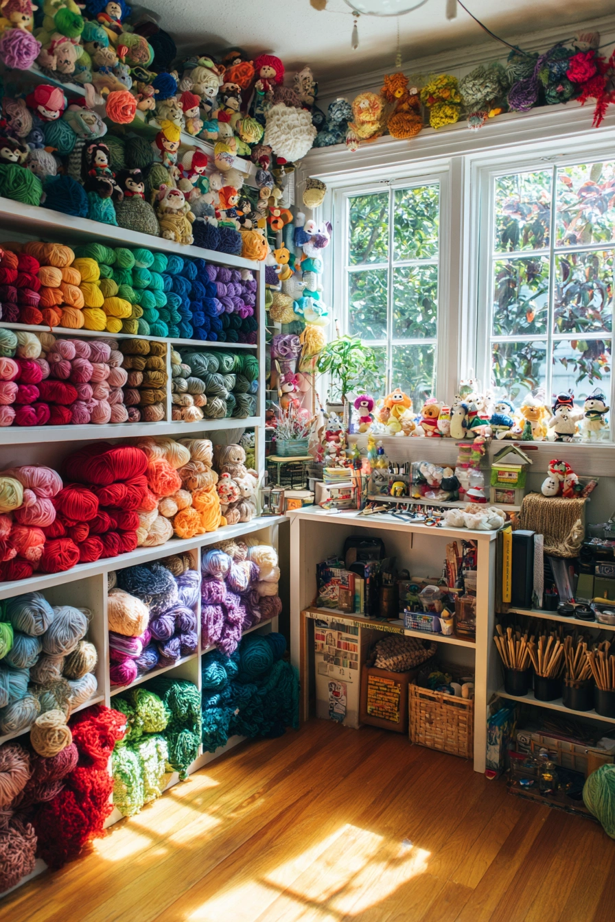 Whimsical Yarn Room with Rainbow Vibes