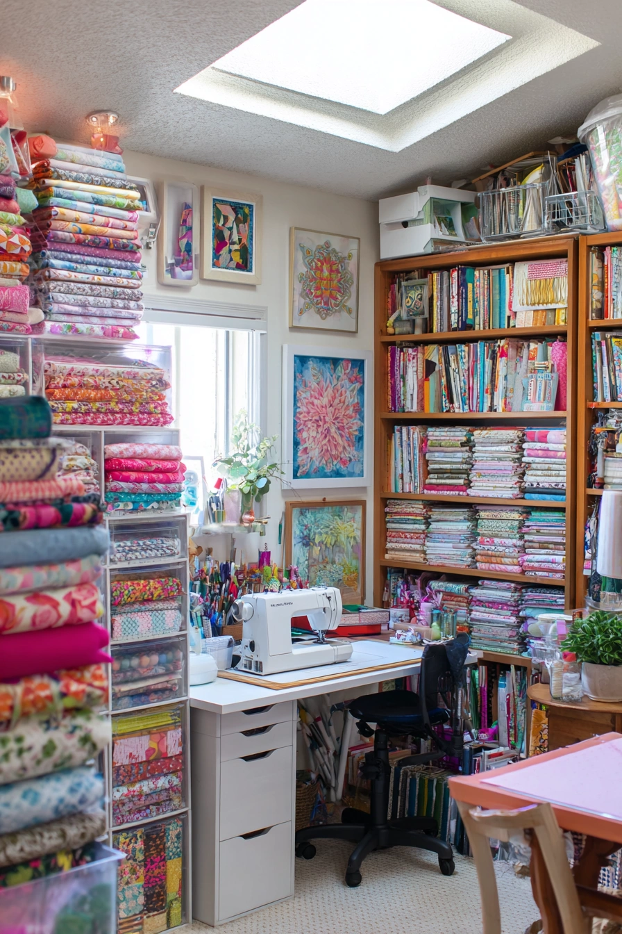 Colorful Sewing Nook with Skylight Glow