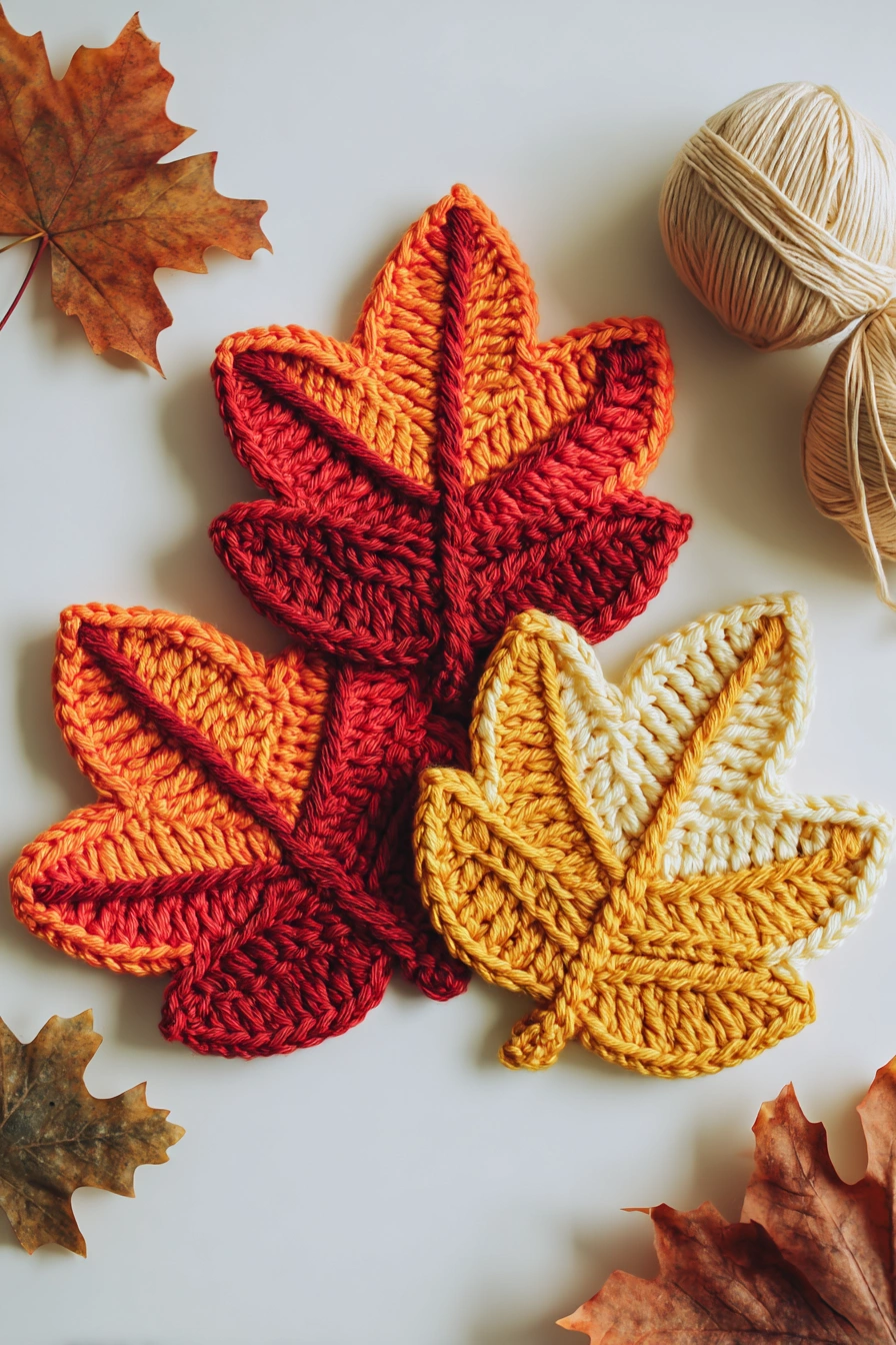 Colorful Autumn Leaf Crochet Coasters