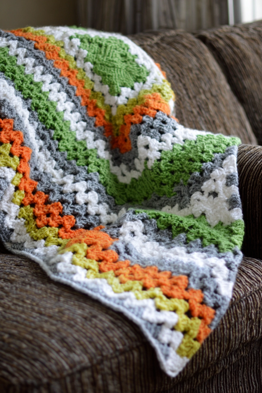 Vibrant Autumn Granny Square Blanket
