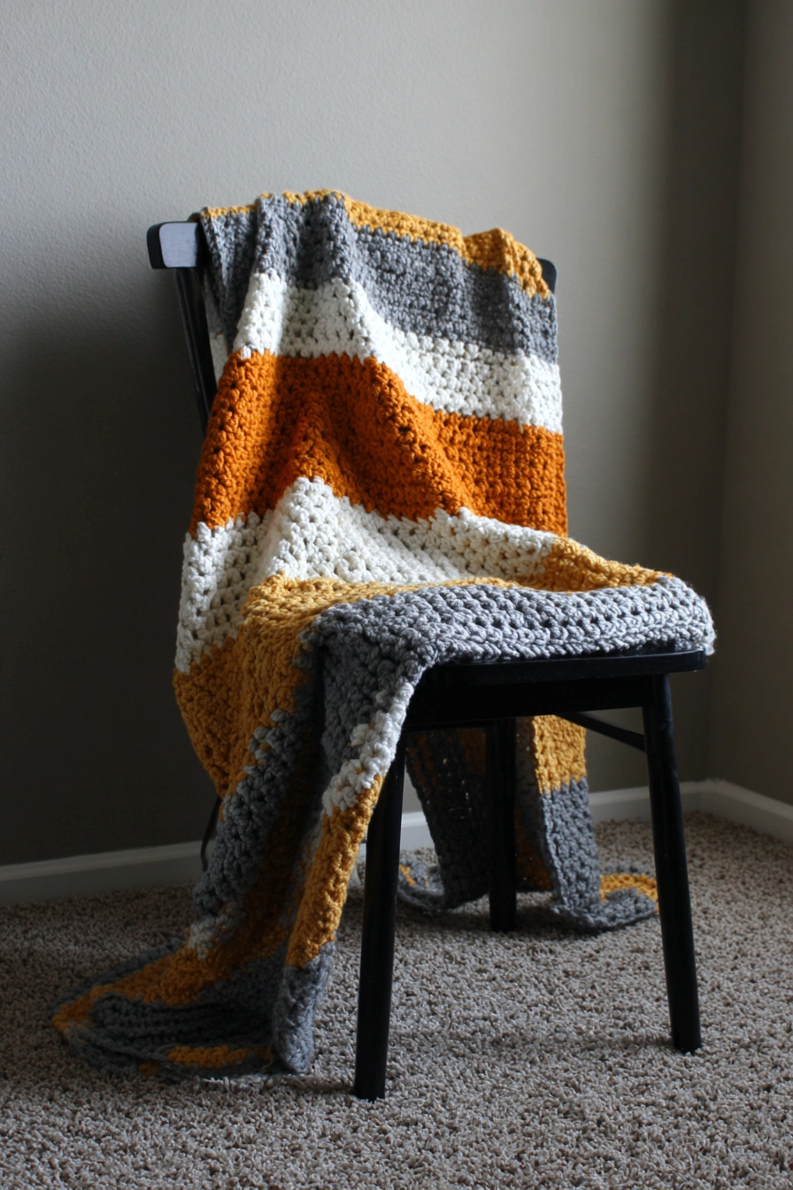 Striped Autumn Chunky Crochet Blanket