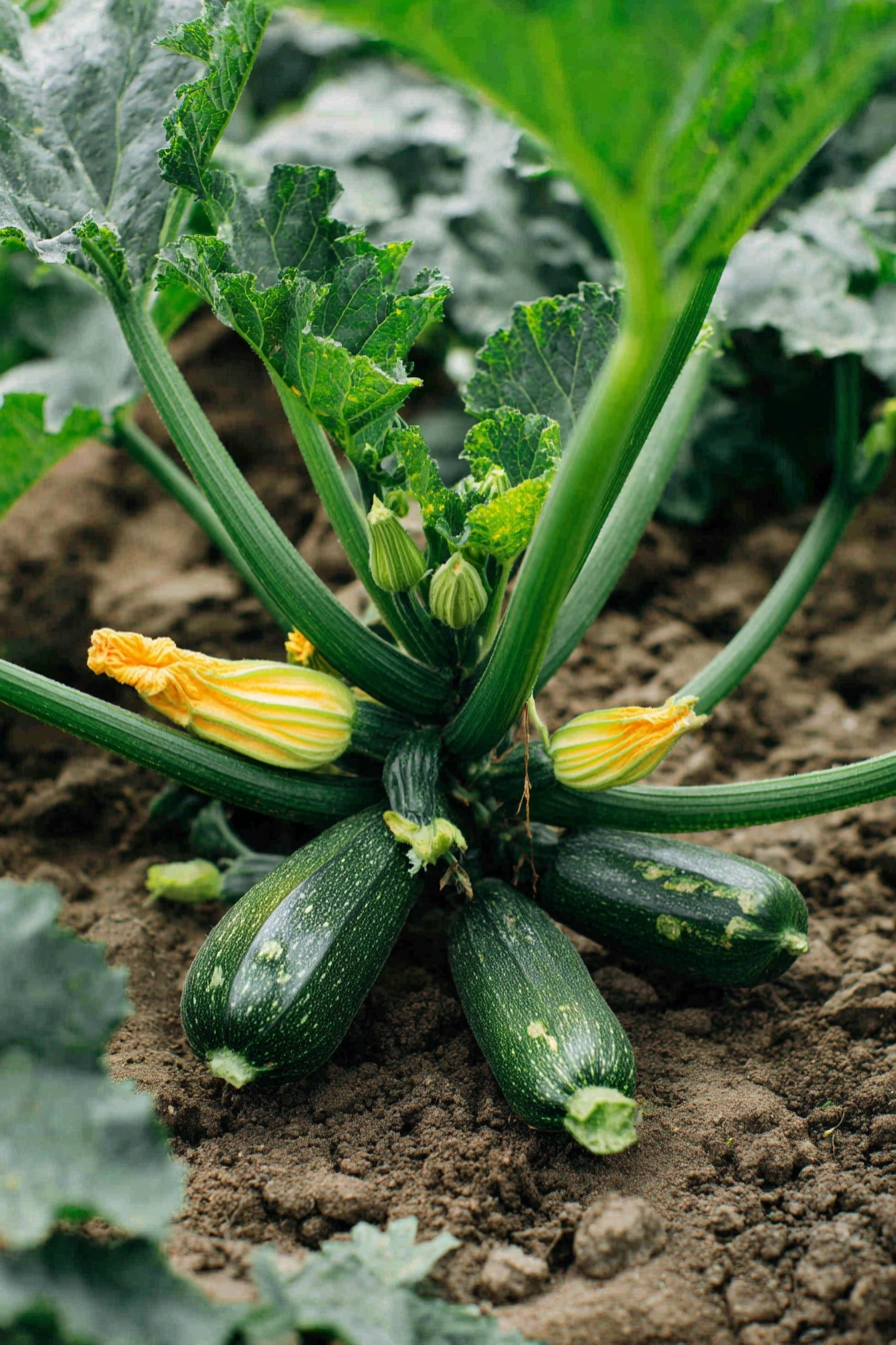 Lush Zucchini Growing in Fall Soil