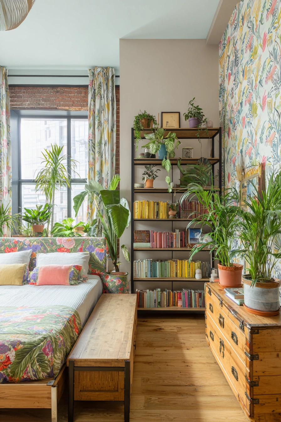 Vibrant Bookshelf Styling with Botanical Energy