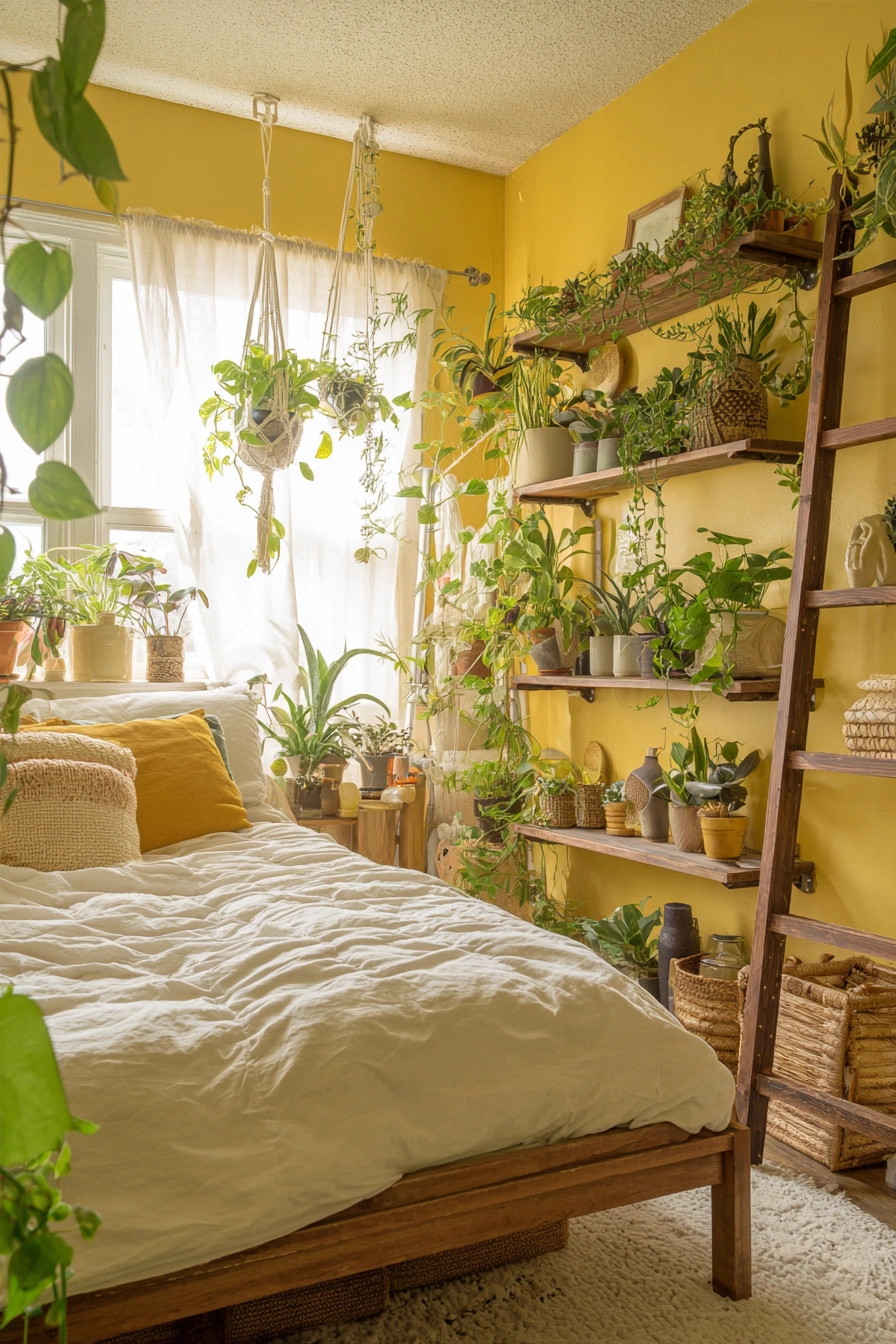 Lush Plant Wall with Boho Shelf Styling