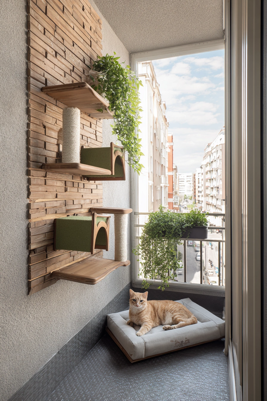 Wall-Mounted Cat Oasis on a Balcony