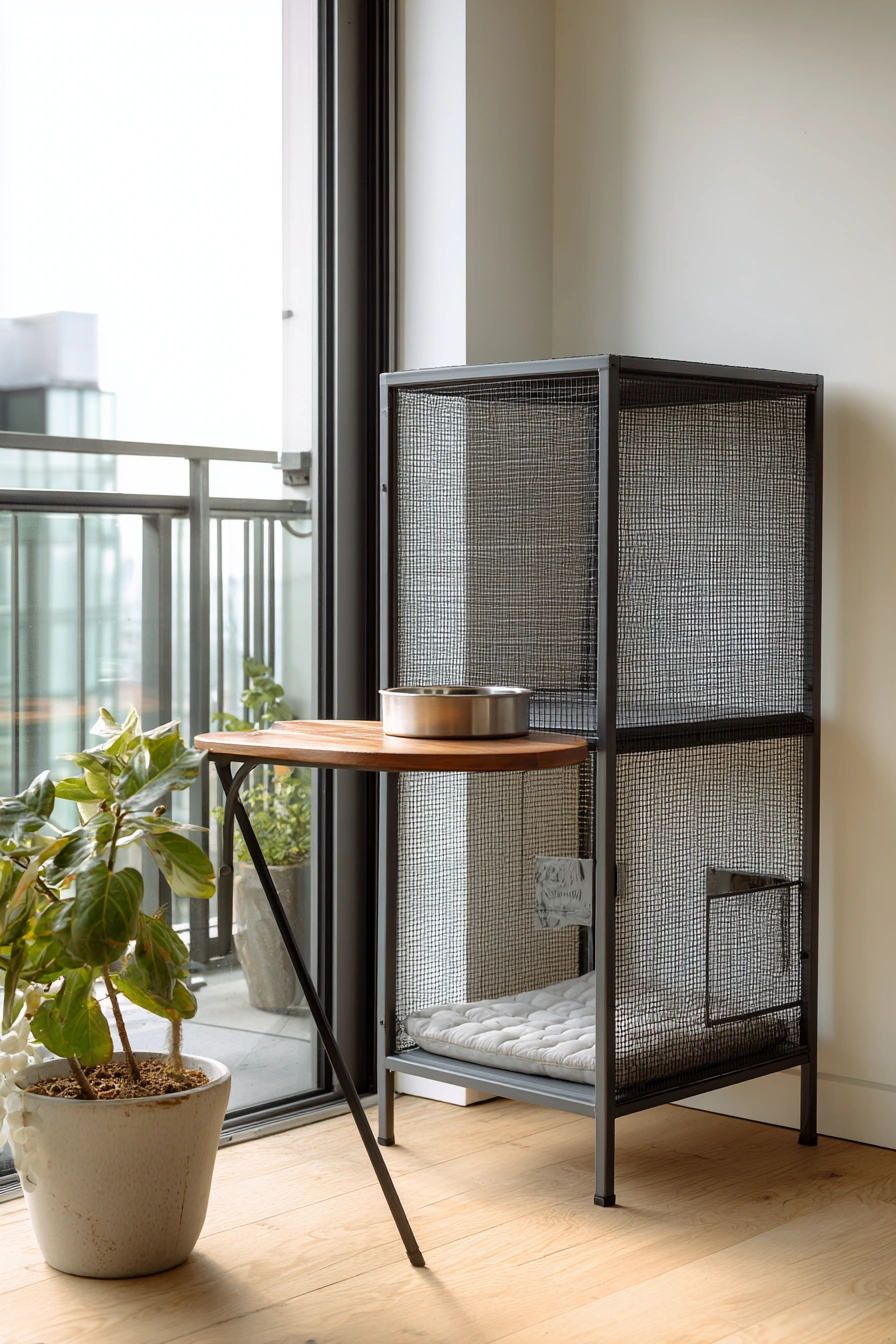 Minimalist Balcony Catio for City Cats