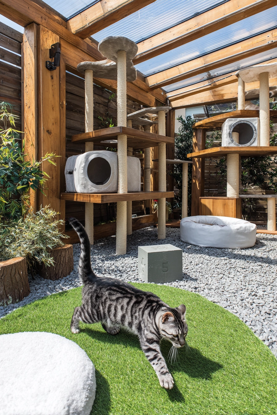 Sunny Catio with Climbing Towers