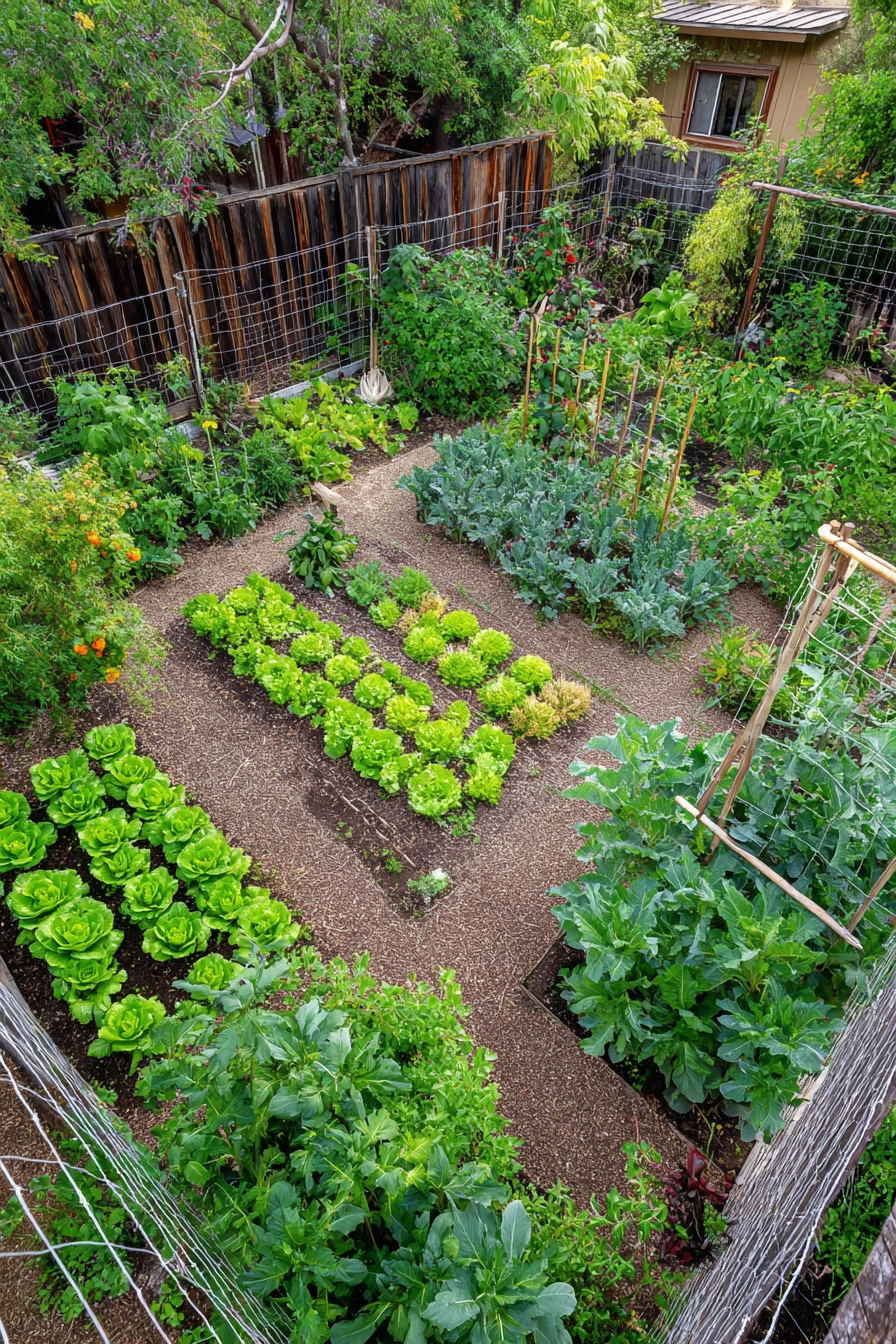 Organized Backyard Garden with Lush Greens