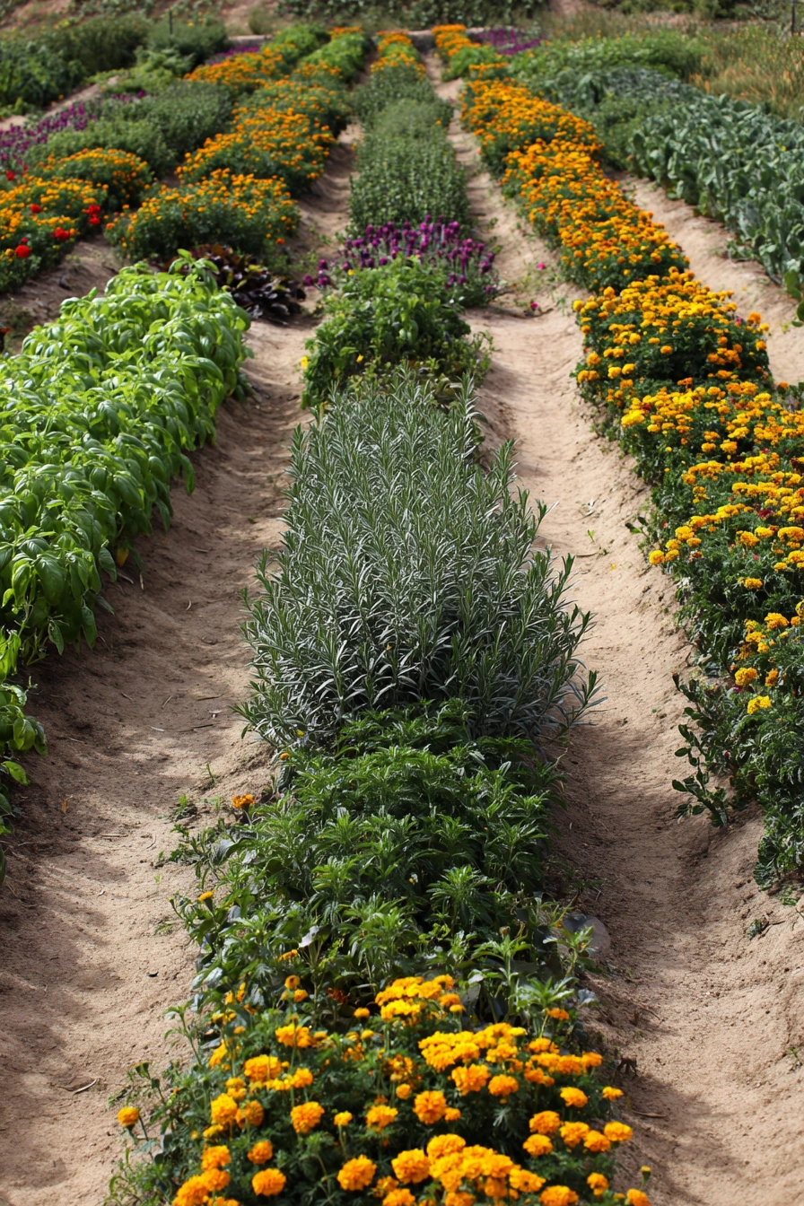 Colorful Companion Planting Row Garden