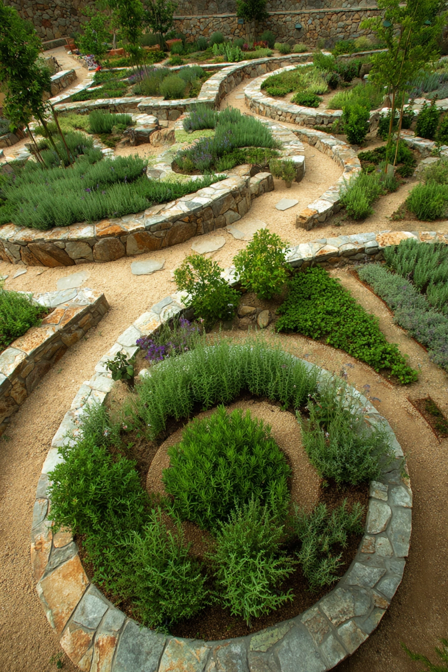 Stone Spiral Garden with Mediterranean Flair