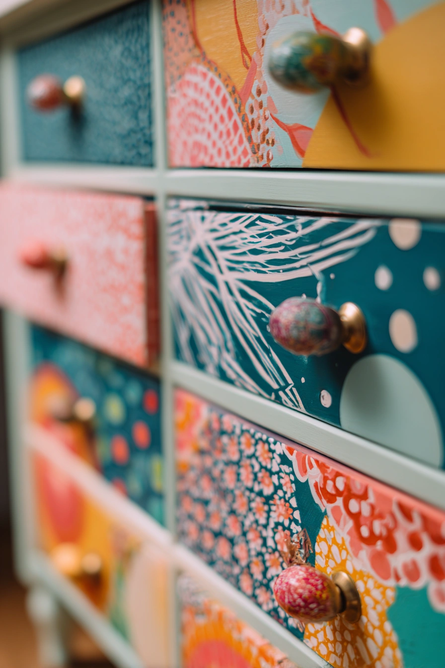 Boho Chic Painted Dresser Drawers