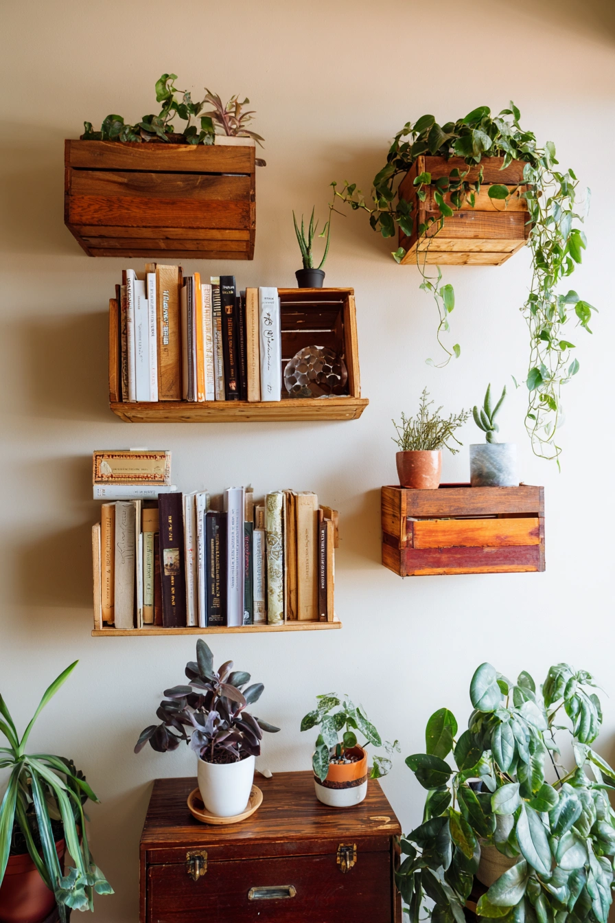 Crate Wall Shelves for Books & Plants