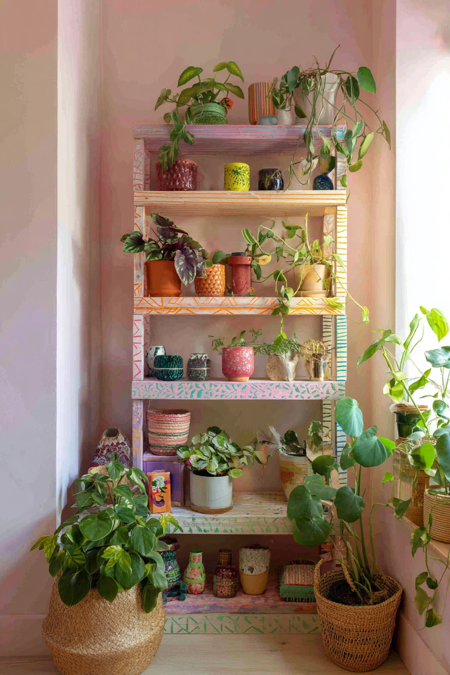 Hand-Painted Boho Shelf for Plant Lovers