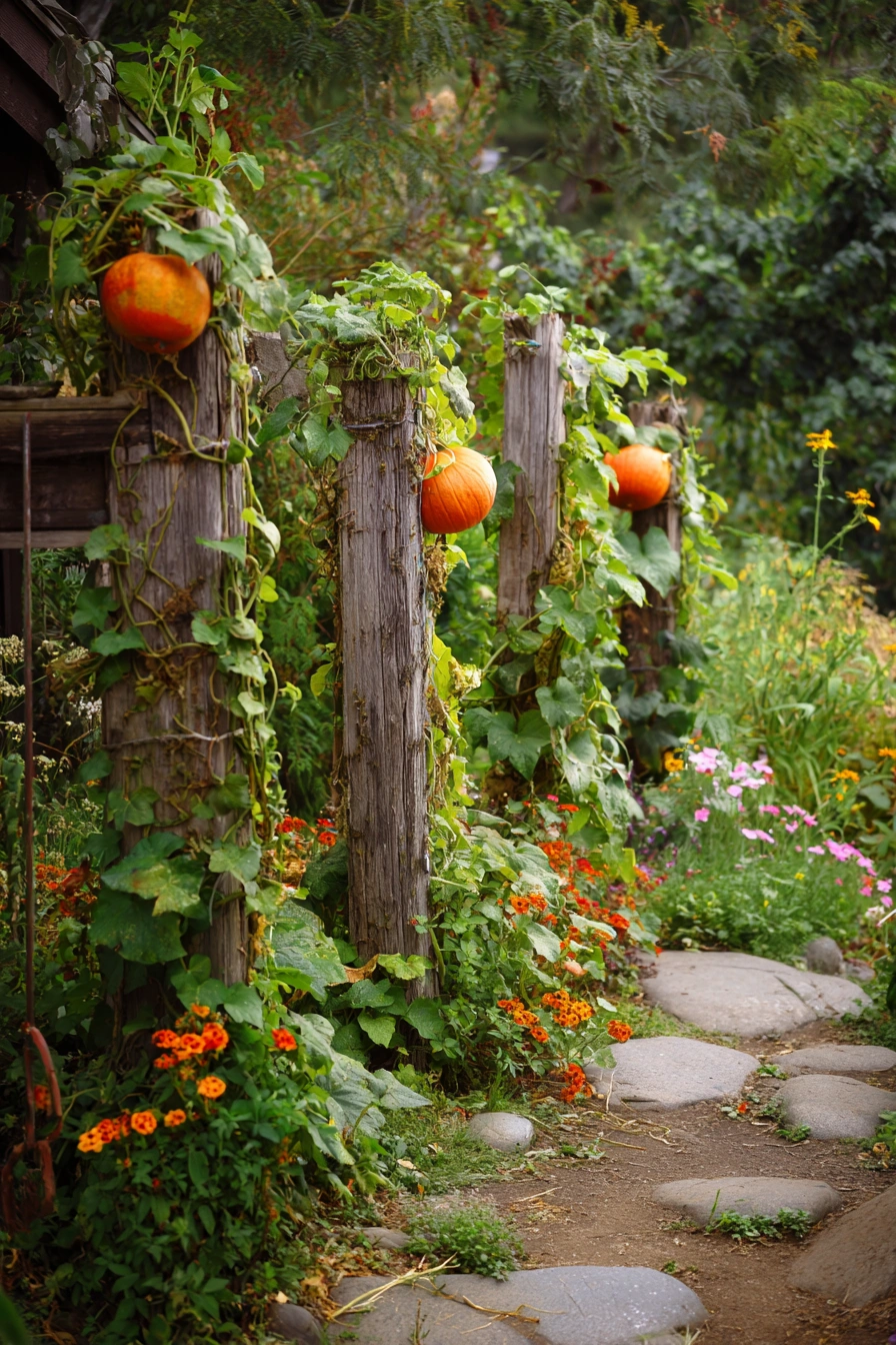 Pumpkin Pillars Along the Garden Path