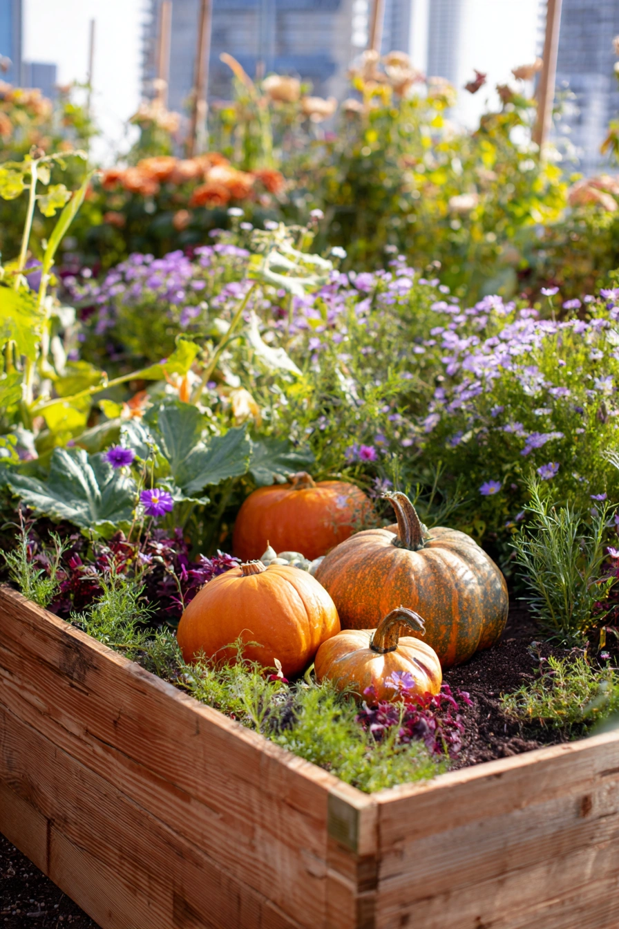 Raised Bed Pumpkin Garden in Bloom