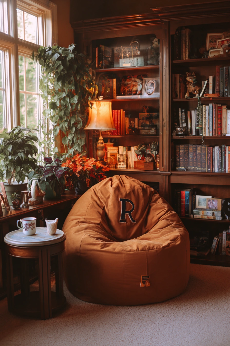 Vintage Library Nook with a Cozy Twist