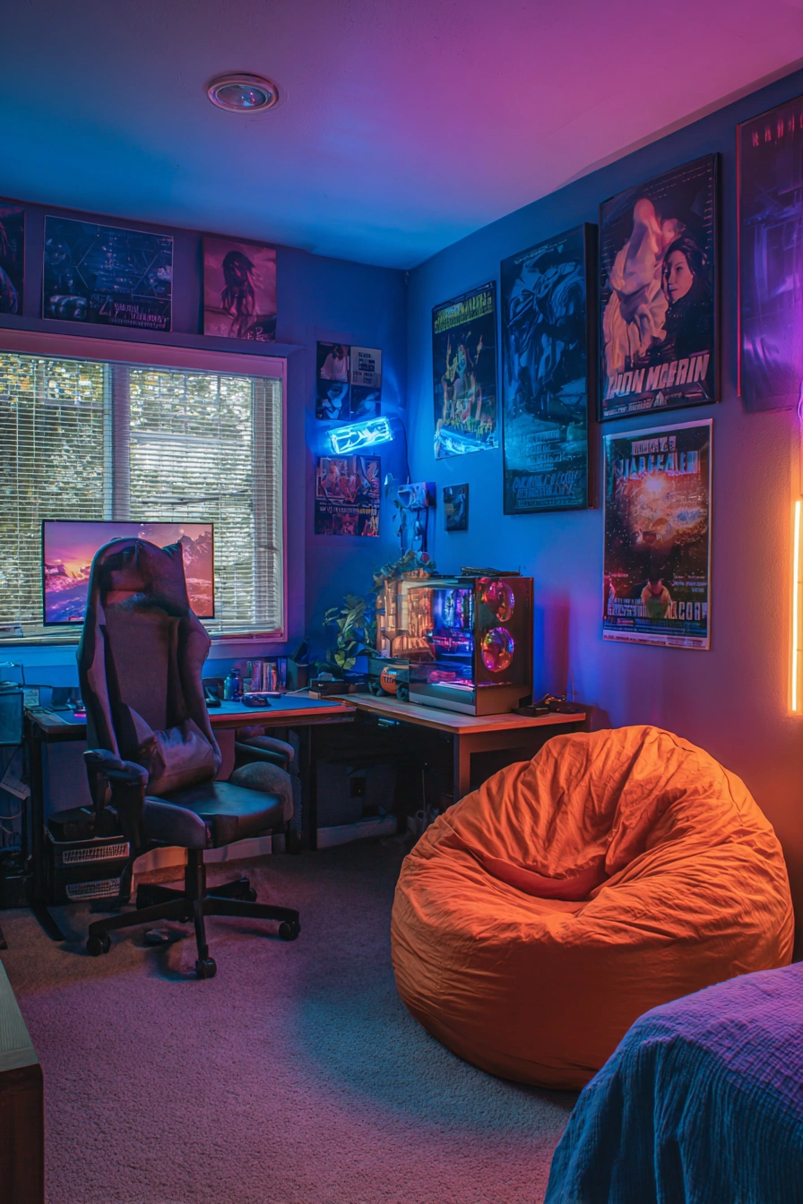 Retro-Gamer Vibes with Neon & Bean Bag Comfort