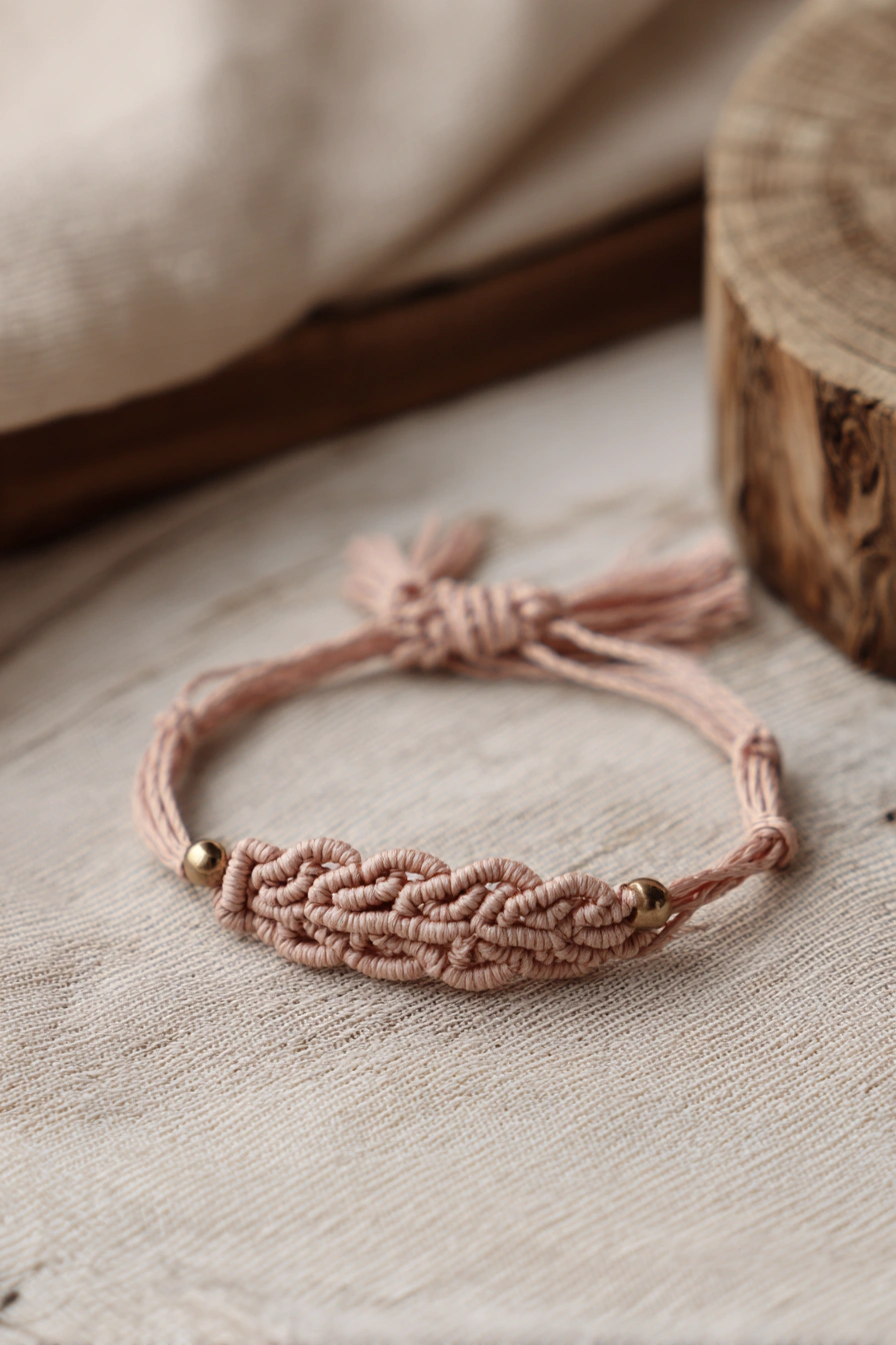 Boho-Chic Macrame Bracelet in Blush Pink