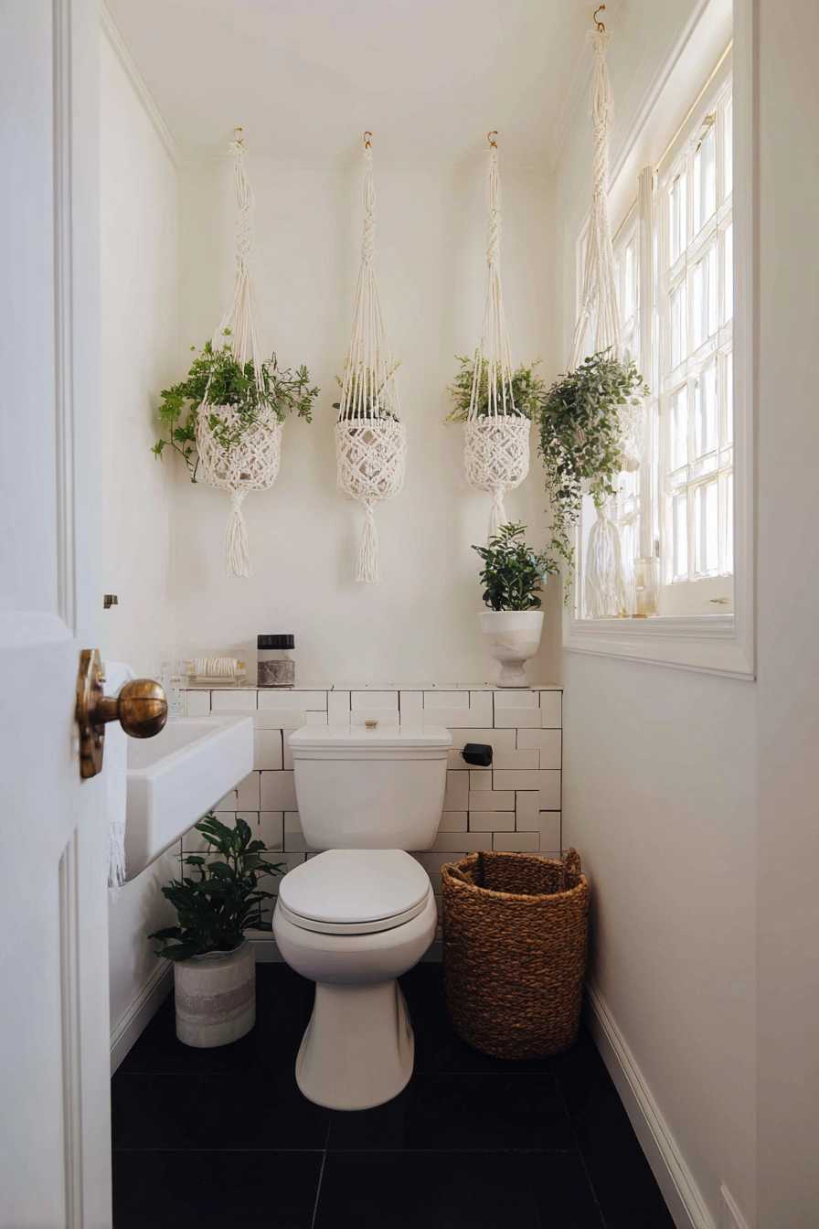 Boho-Chic Bathroom with Hanging Greenery