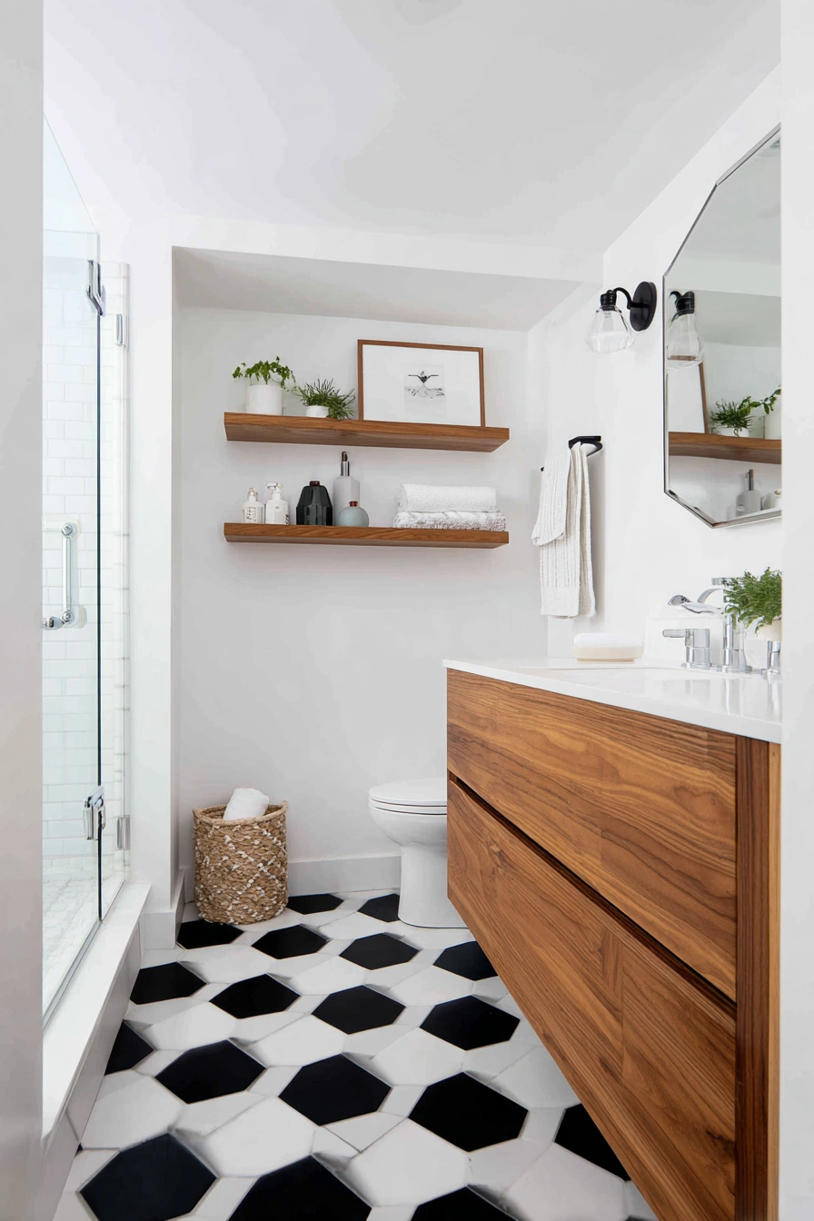 Modern Boho Bathroom with Bold Flooring