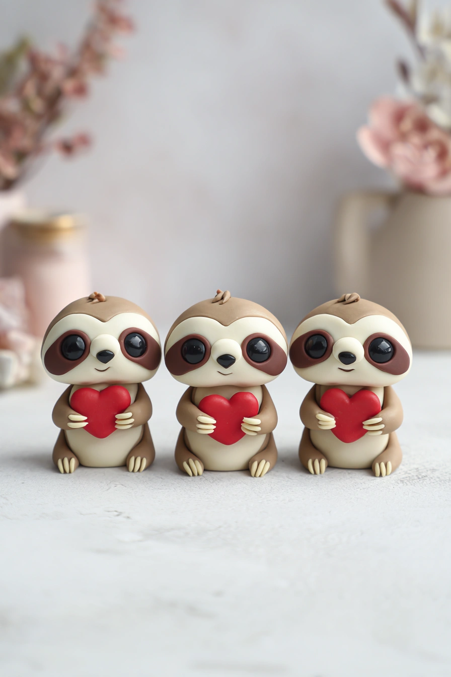 Sweetheart Sloth Clay Figurines