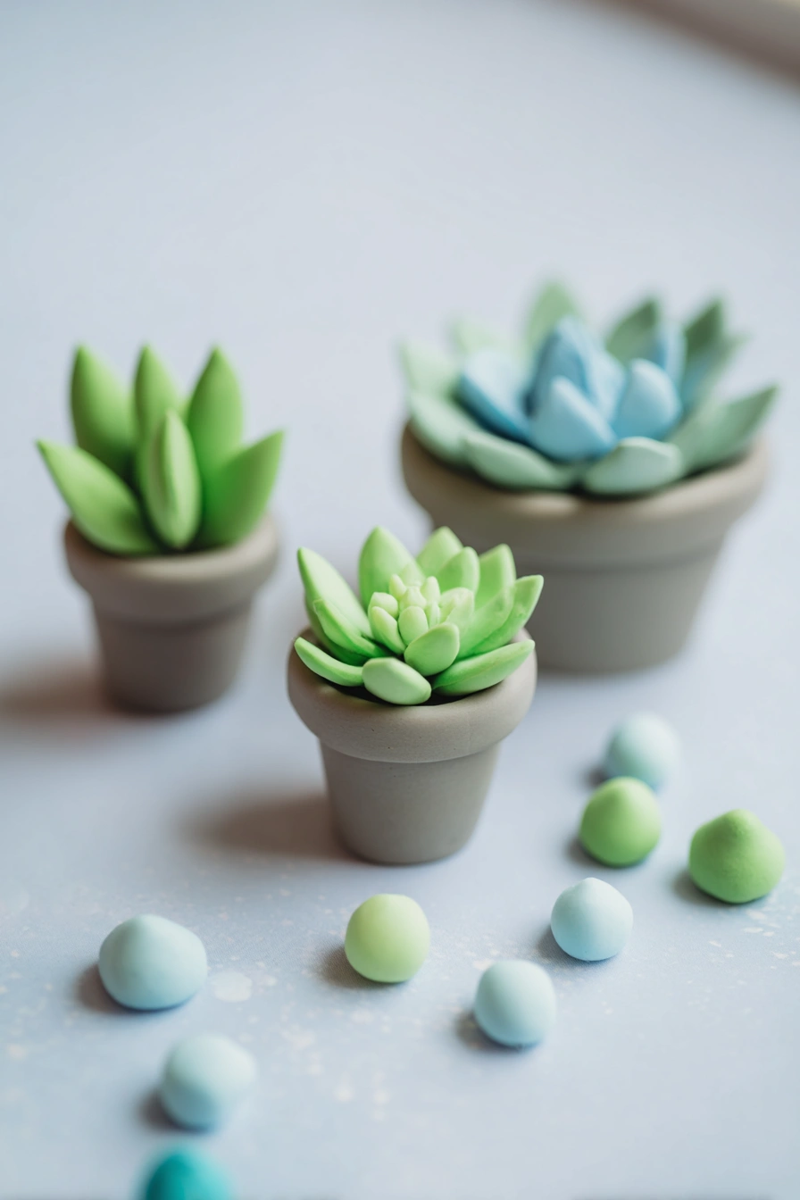Mini Clay Succulents in Tiny Pots