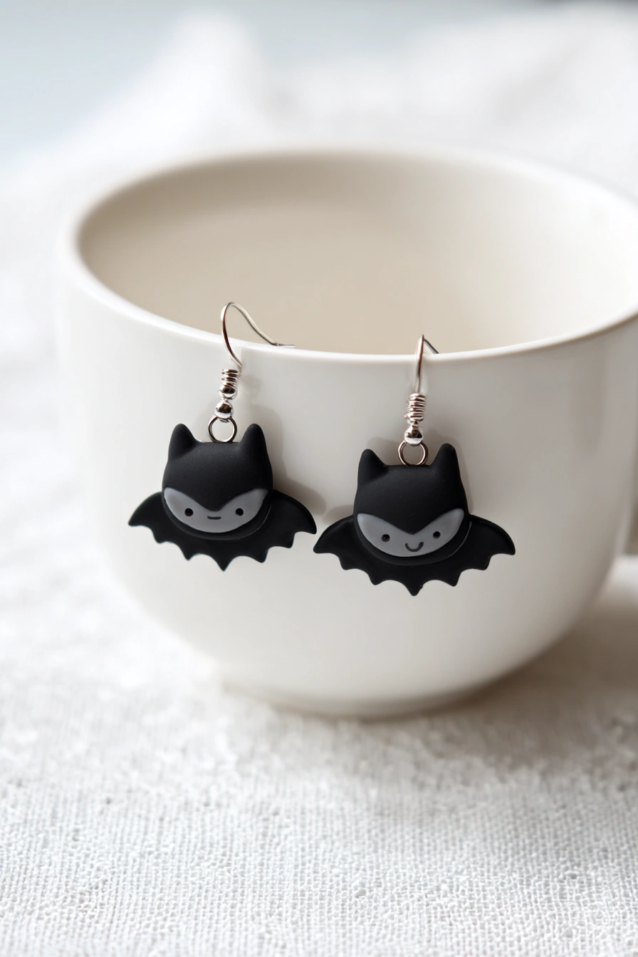 Cute Bat Clay Earrings for Halloween