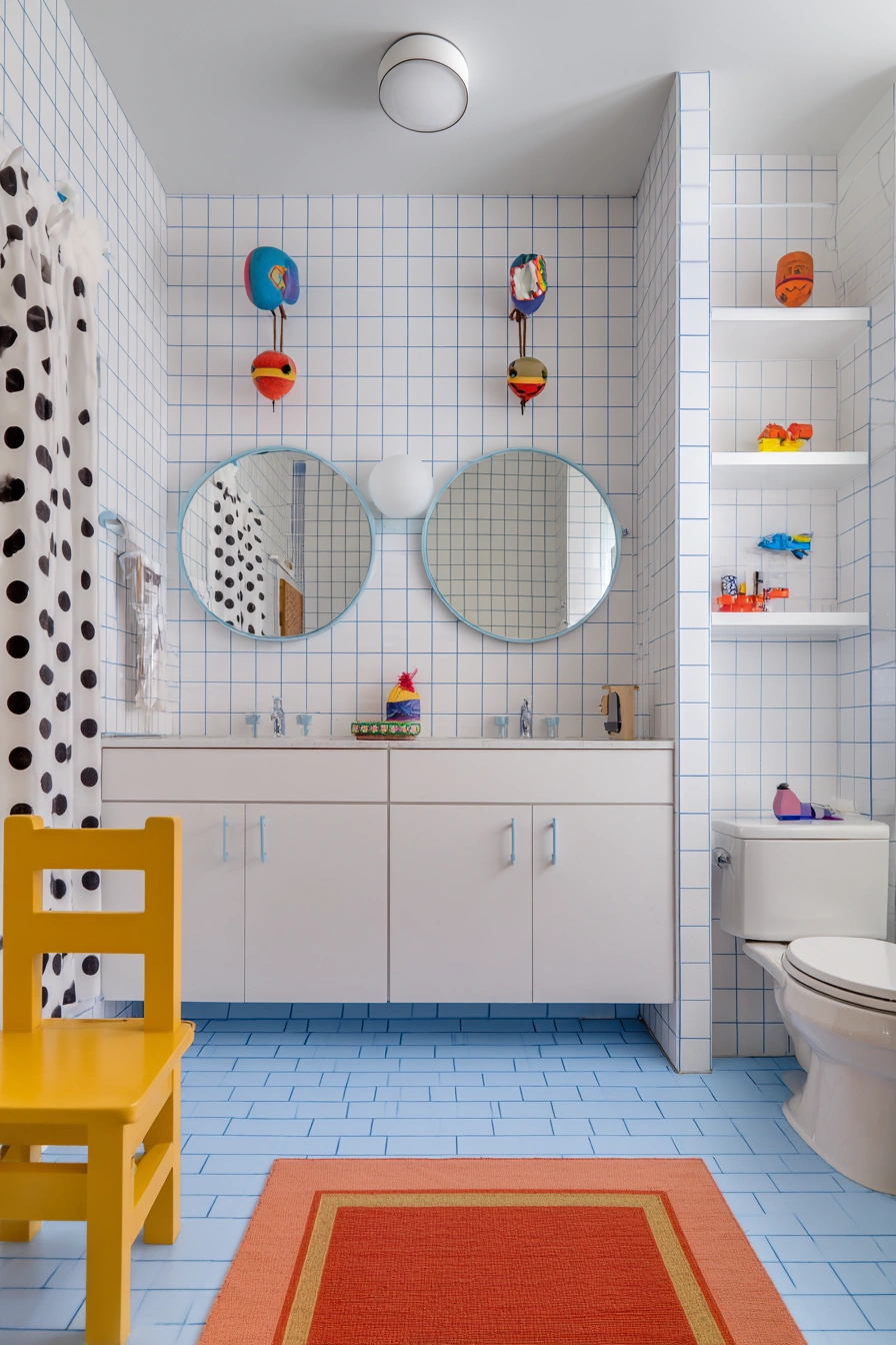 Playful Polka Dot & Grid Bathroom