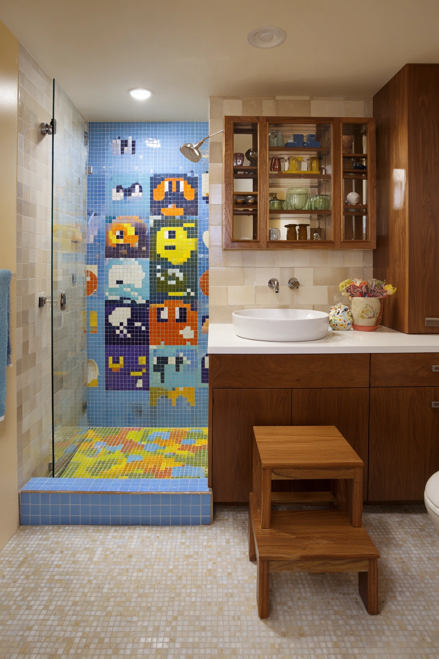 Playful Pixel Art Kids Bathroom