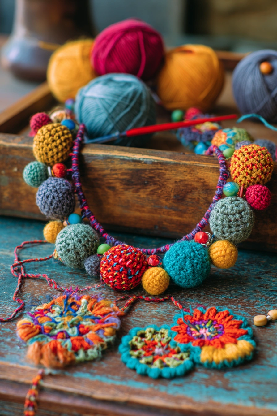 Boho Beaded Crochet Fidget Necklace