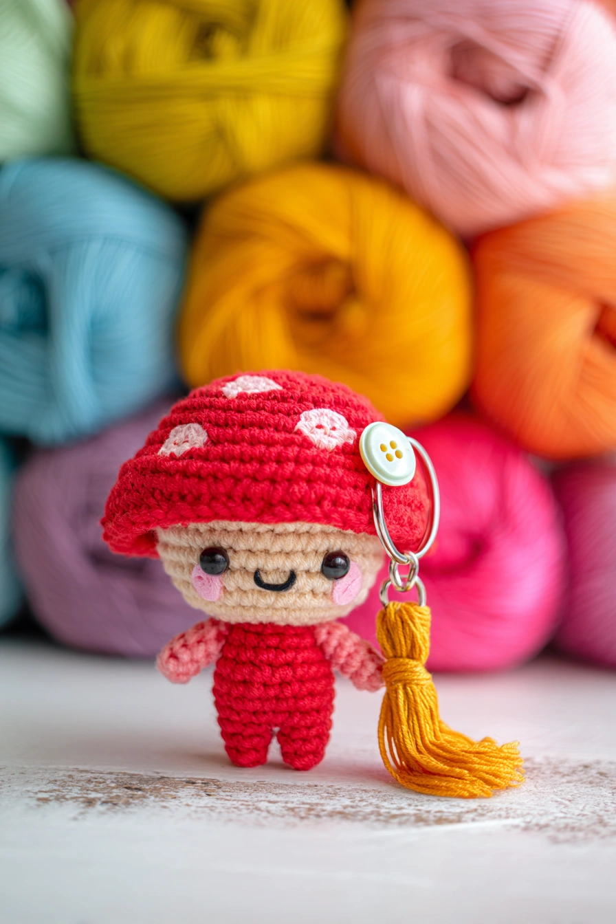Mini Mushroom Crochet Keychain