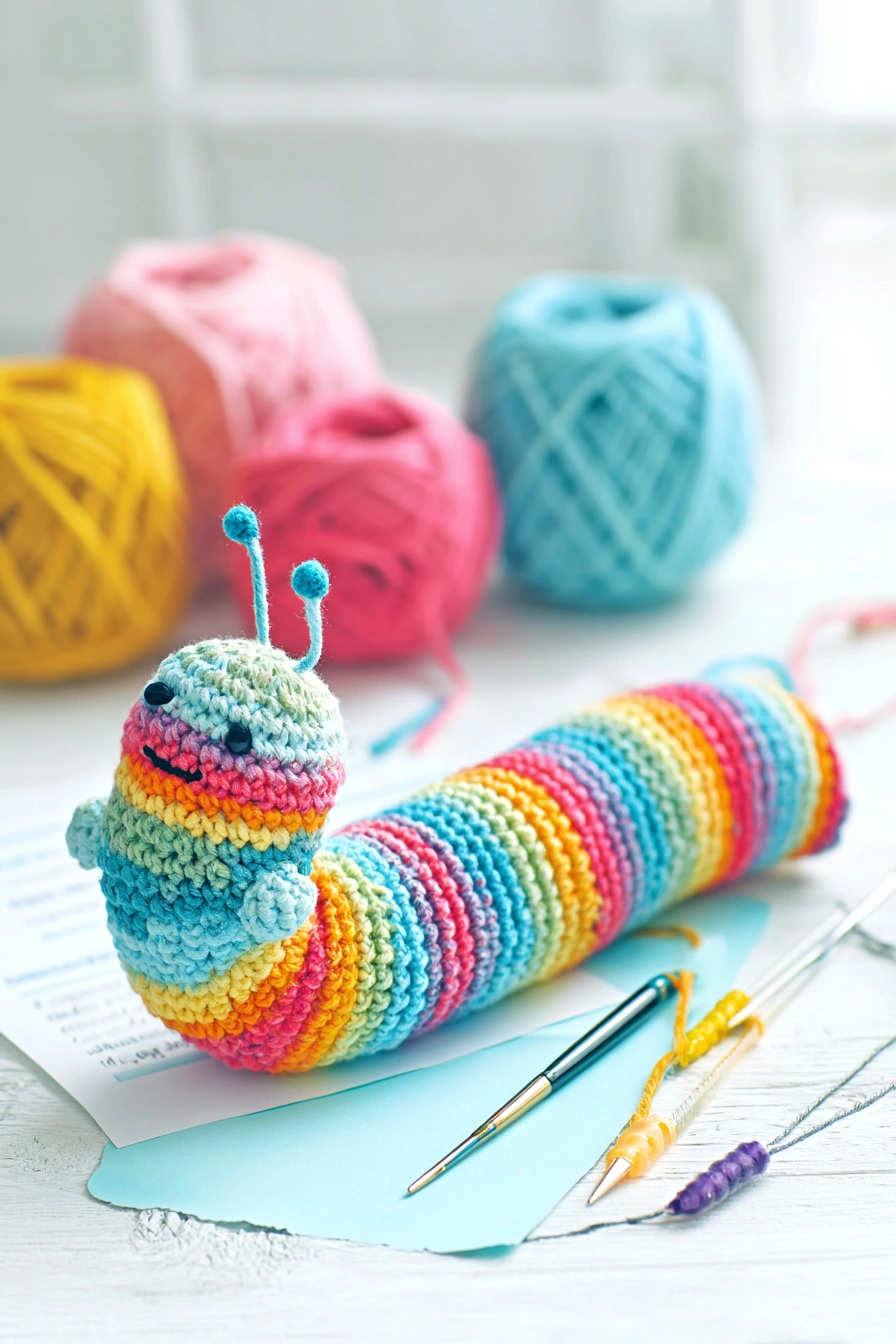 Rainbow Caterpillar Crochet Fidget Toy