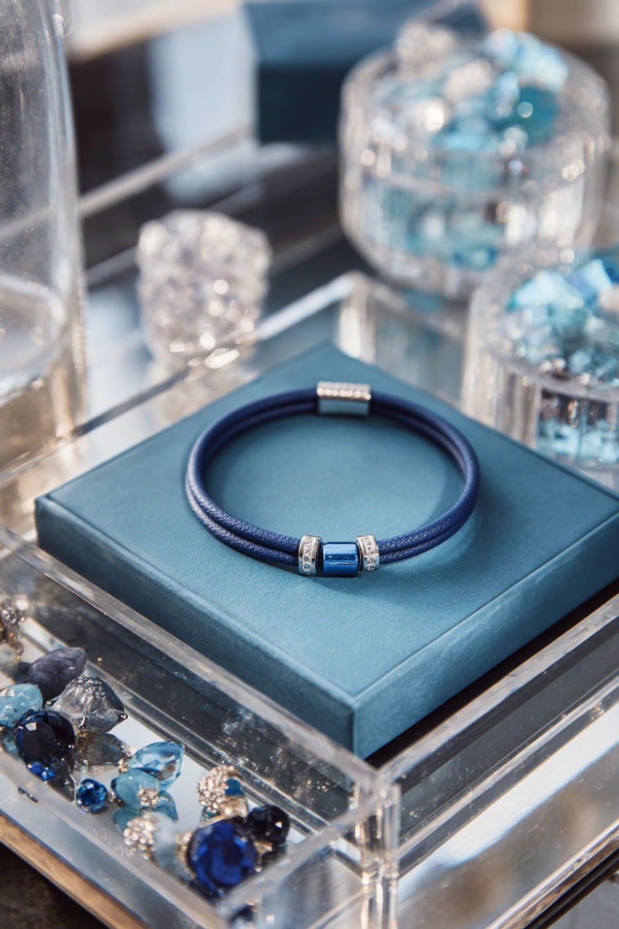 Sapphire Chic Leather Charm Bracelet