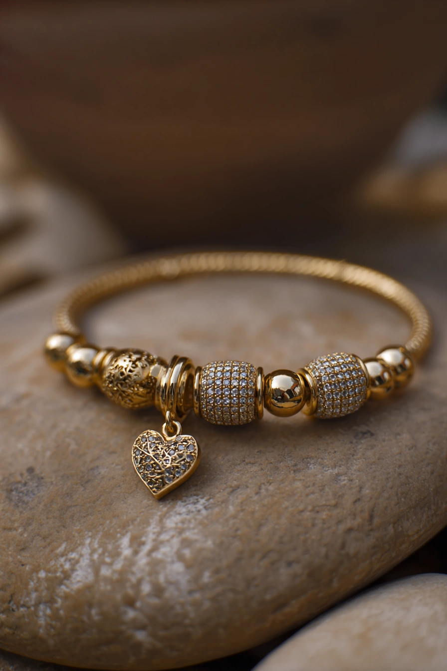 Golden Glam Heart Charm Bracelet