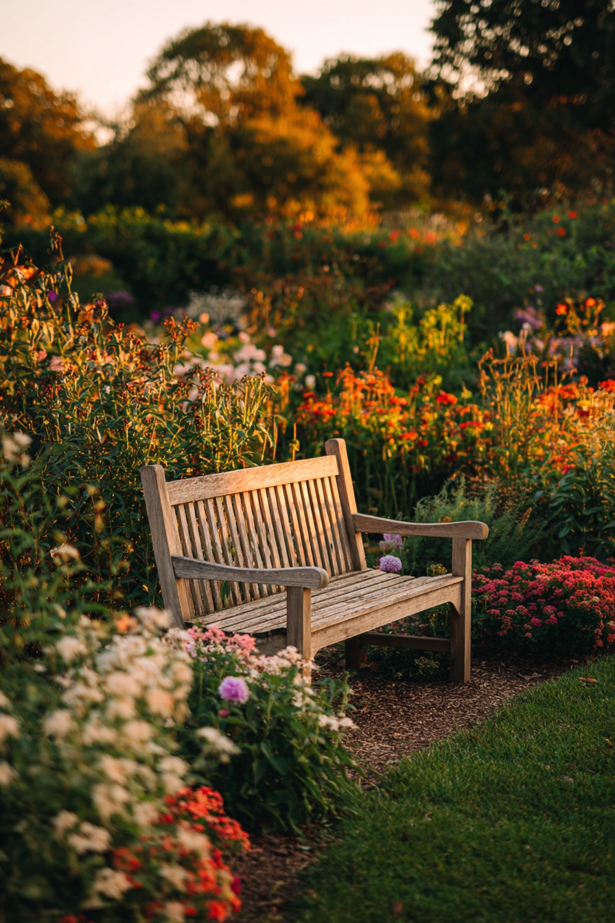 Serene Wooden Garden Bench Retreat