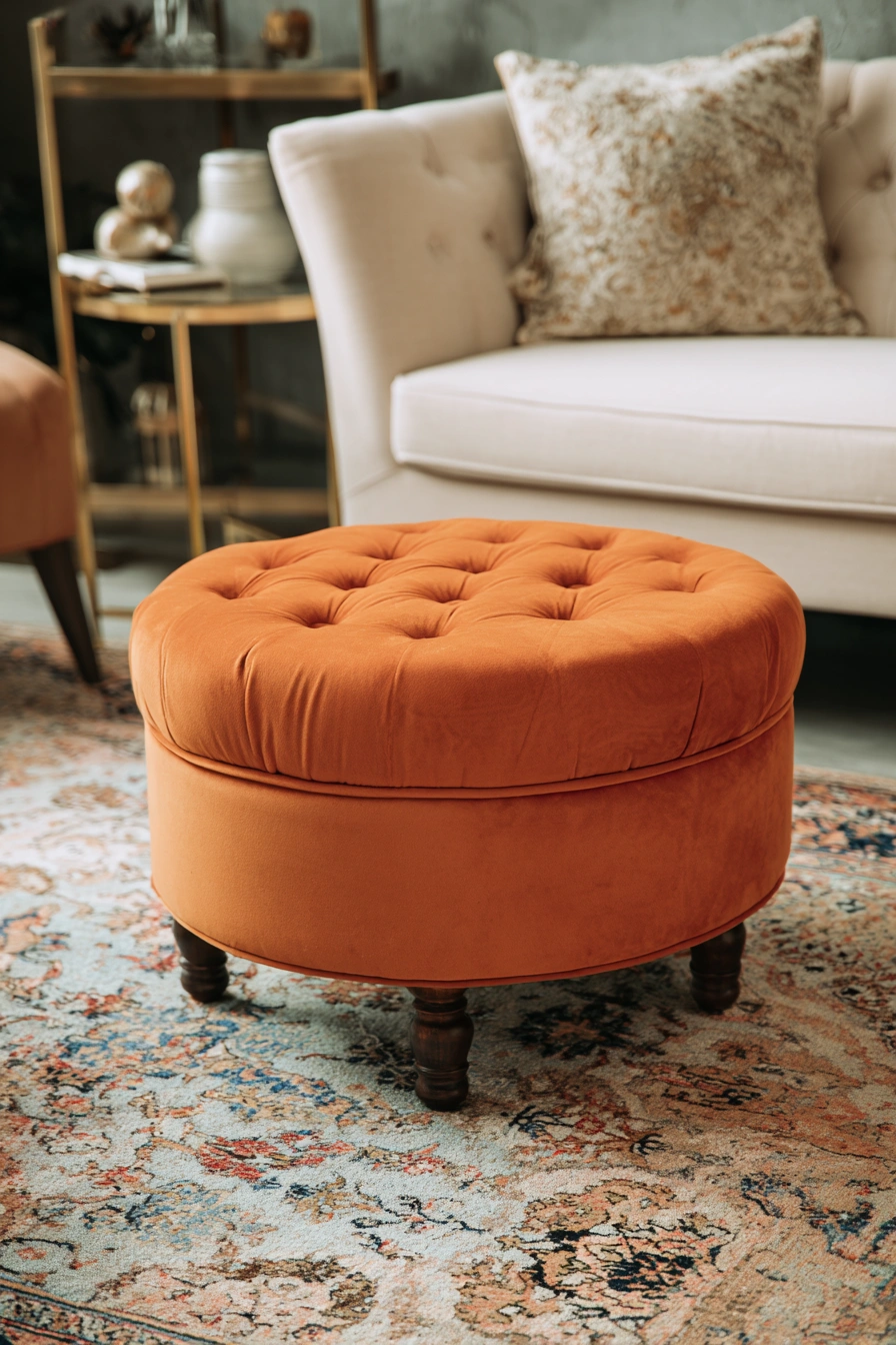 Velvet Tufted Ottoman Elegance