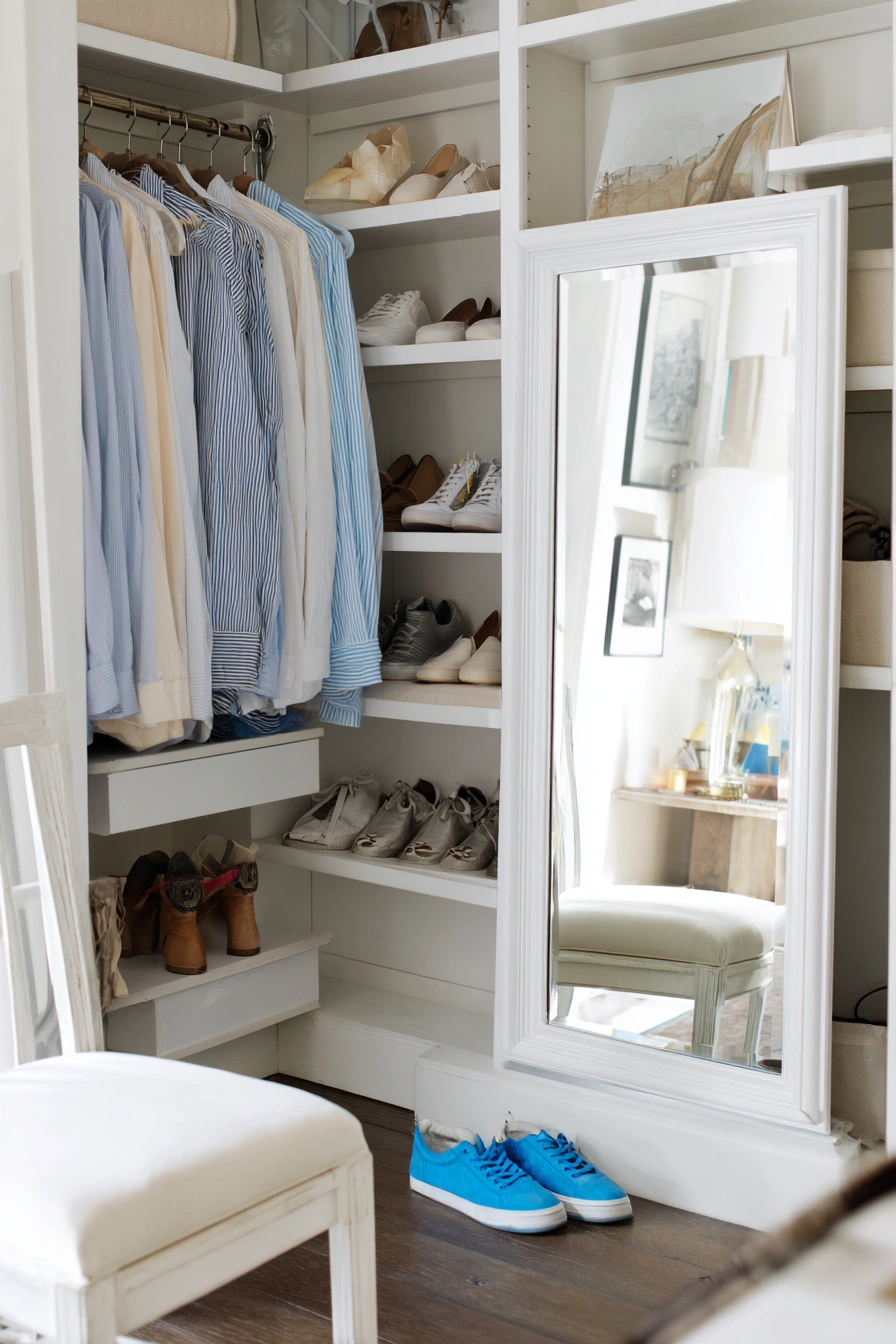 Built-In Corner Shelves for Everyday Shoes
