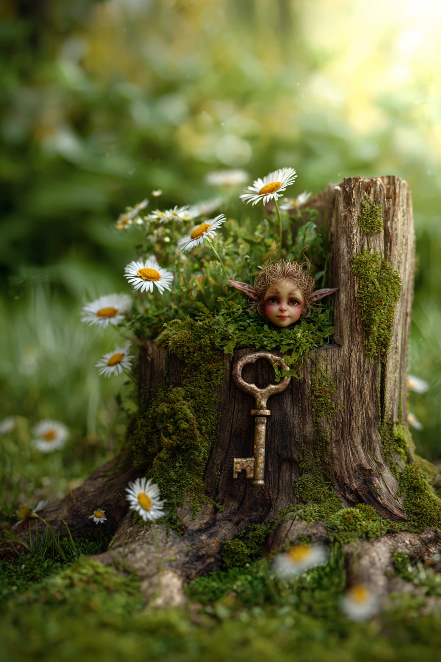 Whimsical Tree Stump Key Hideaway