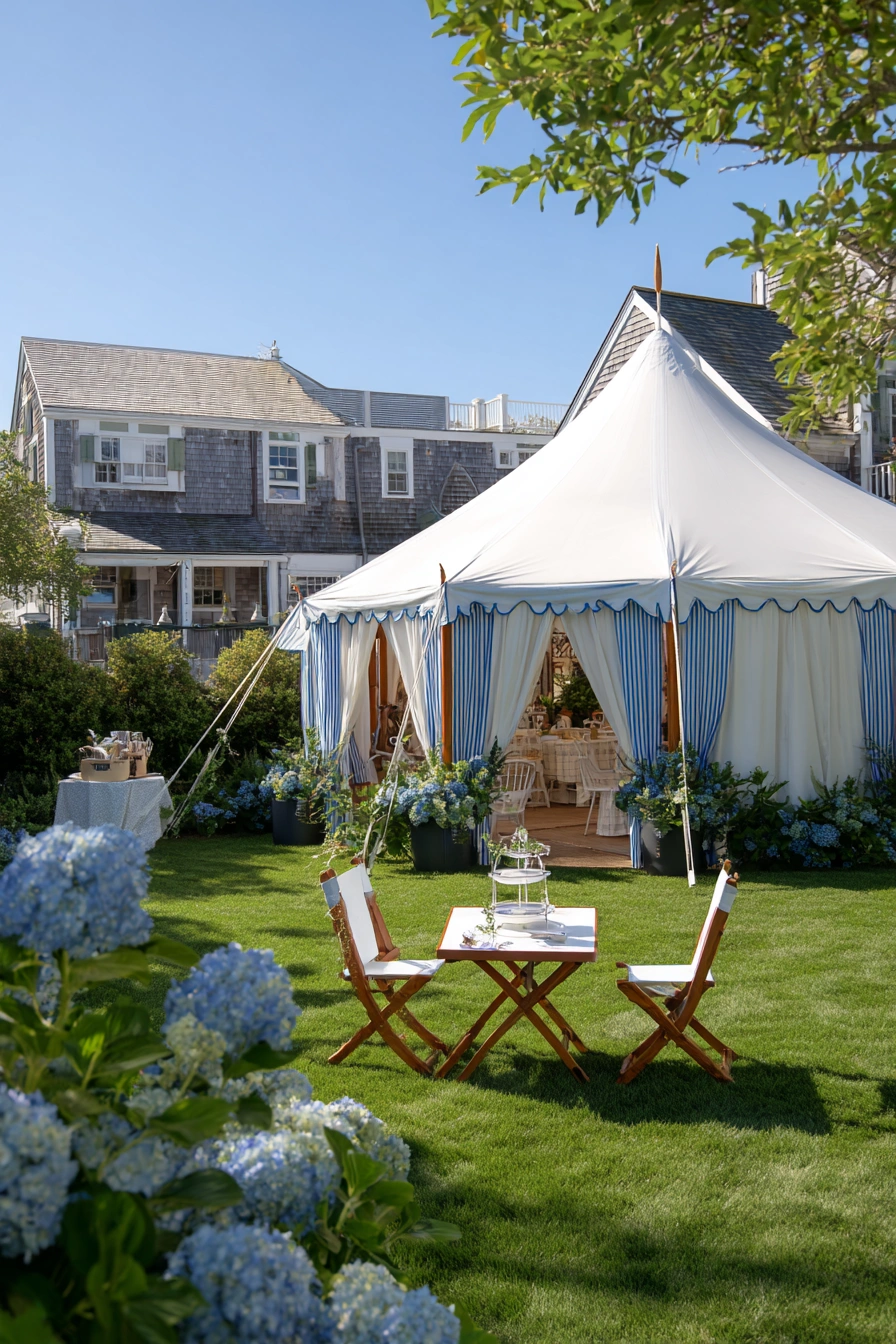 Coastal Garden Tent with Nautical Flair