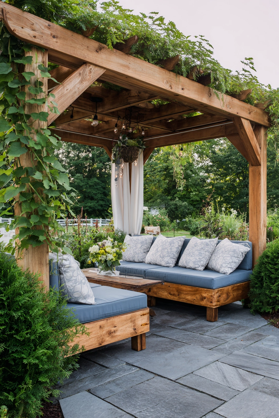 Rustic Pergola Lounge with Garden Views