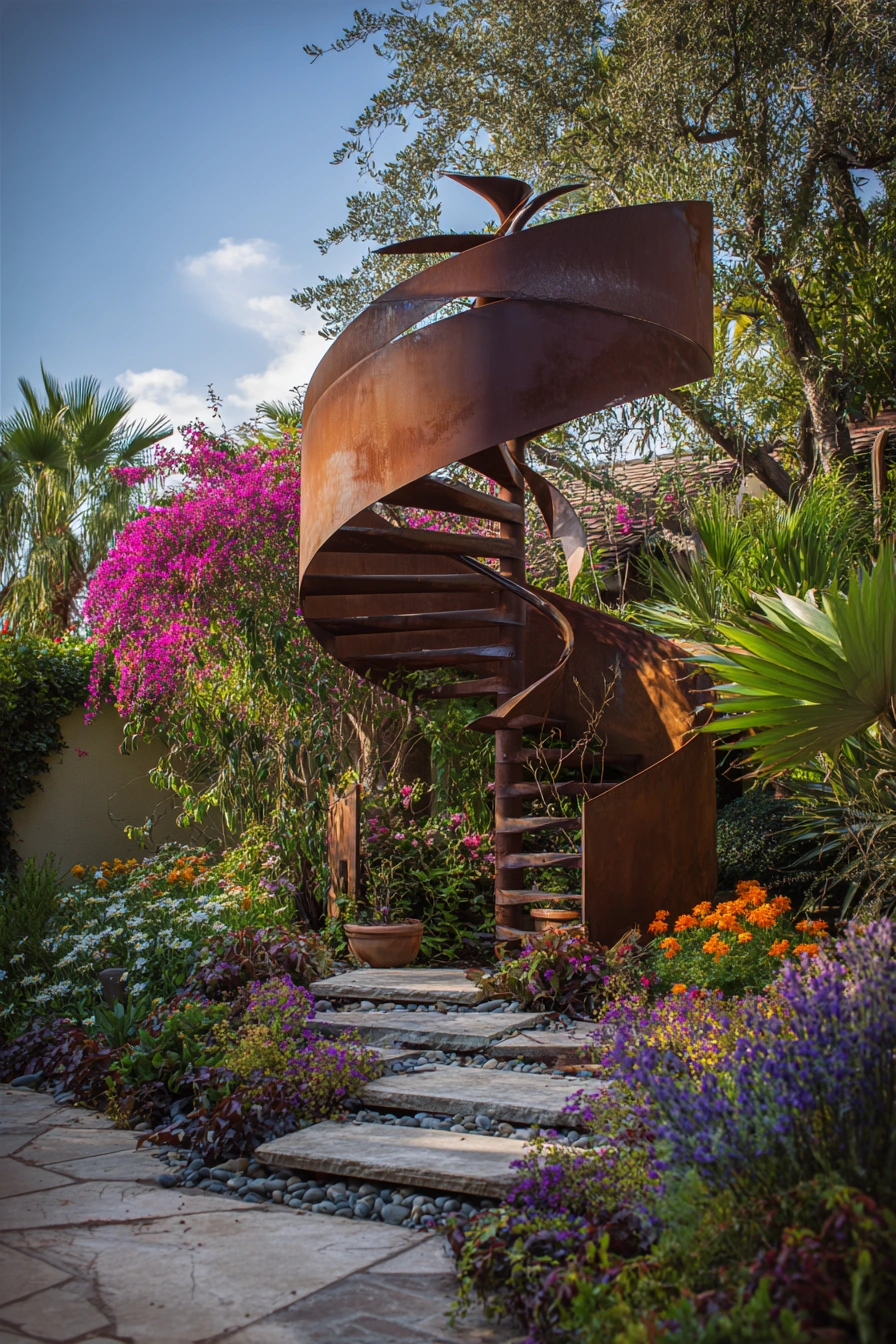 Sculptural Spiral Staircase Garden Feature